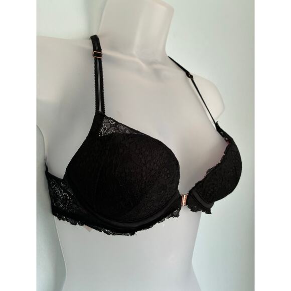Victoria's Secret PINK Bra Pushup Front Closure Black Lace 32B - Picture 3 of 8